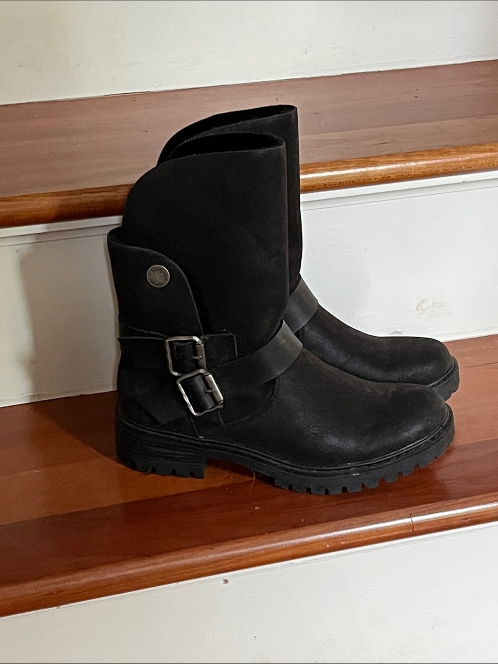 Black Buckle Strap Mid-Calf Boots